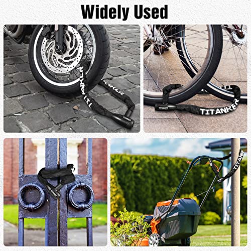 Titanker Bike Chain Lock, Security Anti-Theft Bike Lock Chain Bicycle Chain Lock Bike Locks for Bike, Motorcycle, Bicycle, Door, Gate, Fence, Grill (6mm, 8mm, 10mm Thick Chain) (Black-10mm Chain)