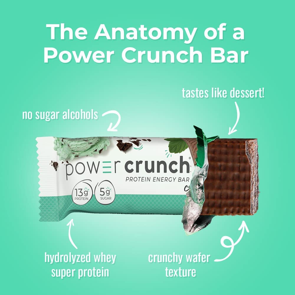 Power Crunch Protein Wafer Bars, High Protein Snacks with Delicious Taste, Chocolate Mint, 1.4 Ounce (12 Count)