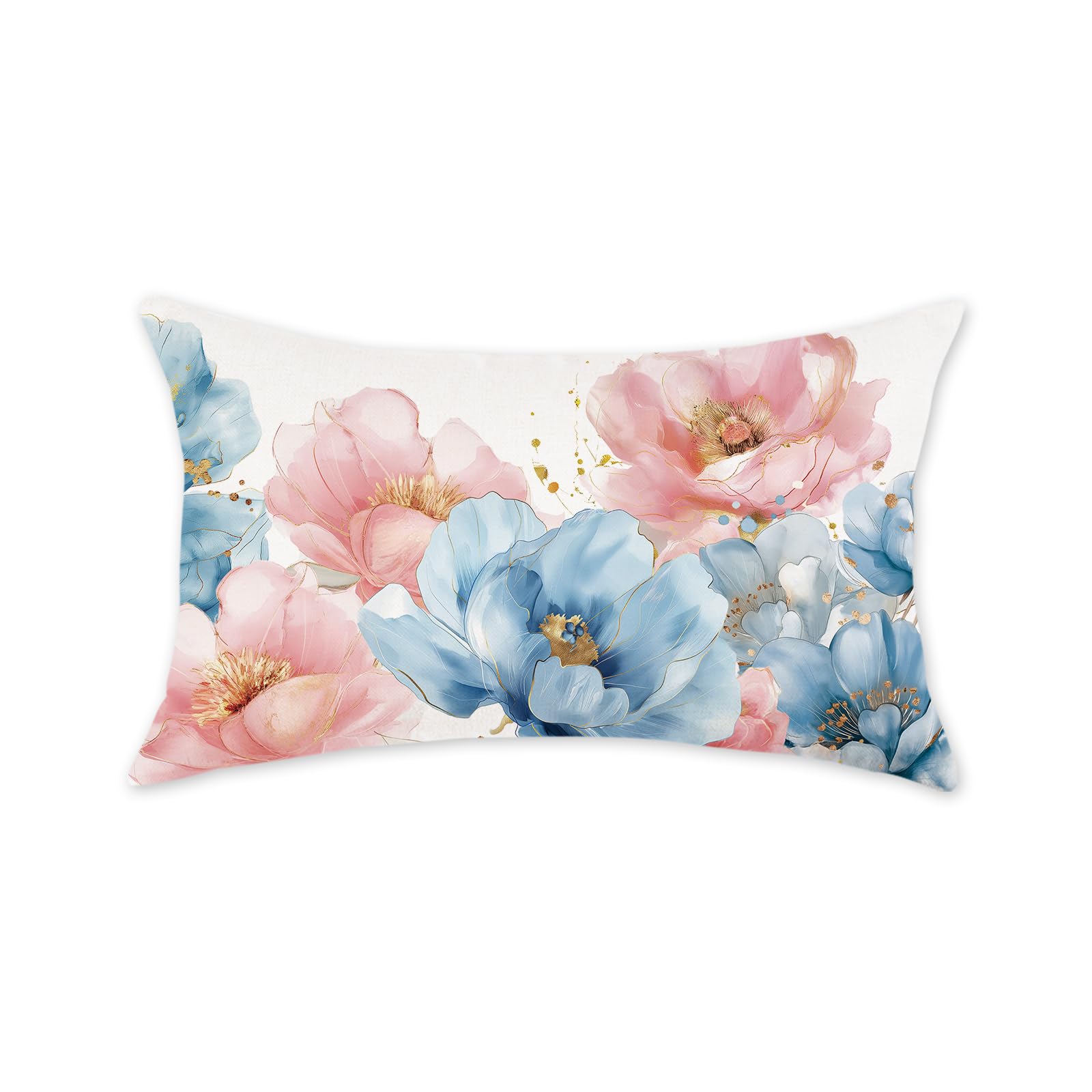 ONWAY Spring Floral Lumbar Pillow Cover 12x20 Inch Farmhouse Blue Pink Flowers Decorative Pillowcase Outdoor Patio Cushion Case for Sofa Couch Home Decor