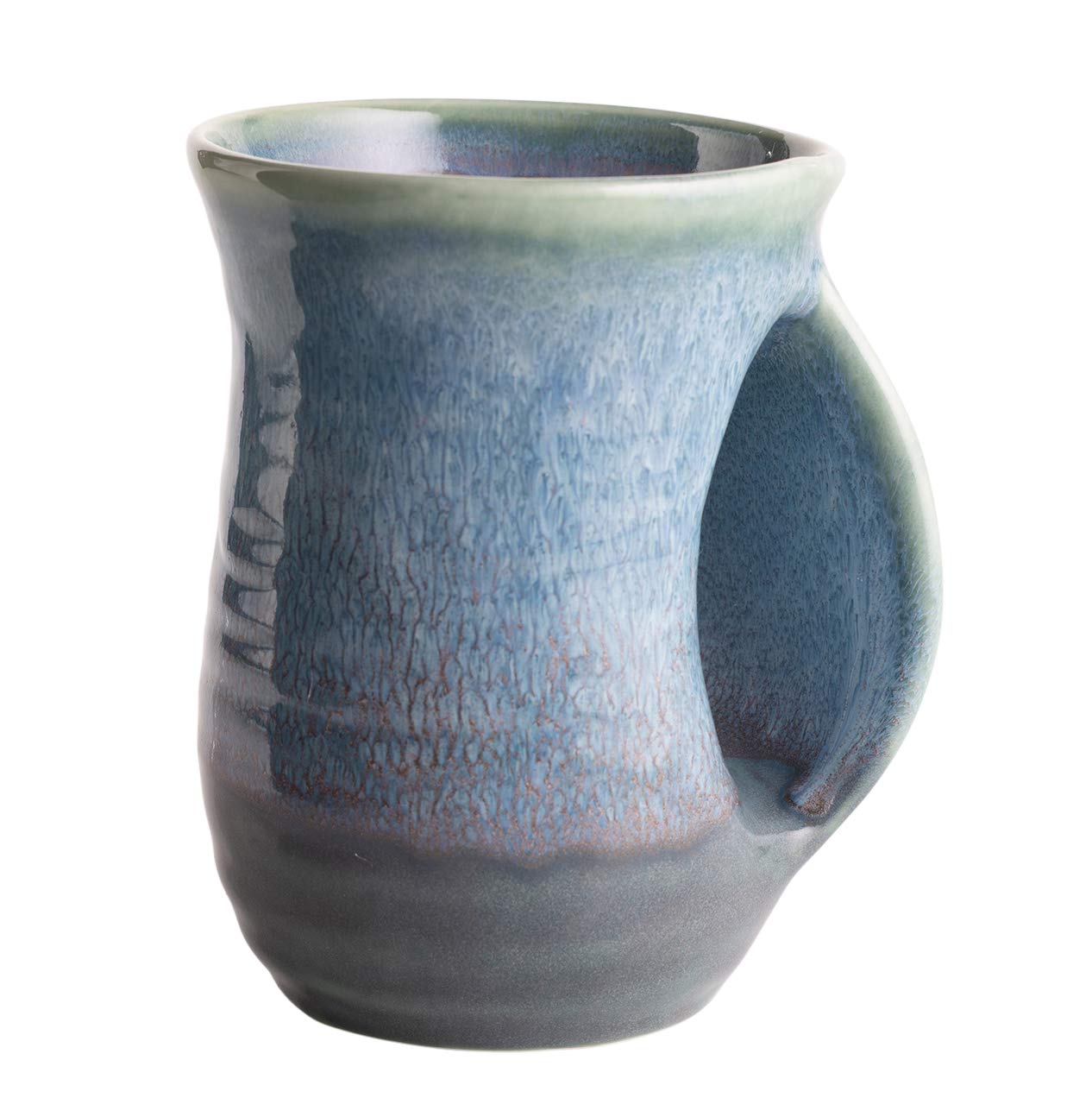 GUTE Hand Warmer Mug, Handmade Pottery Ceramic Hand Painted - Contoured Pocket Holds Warmth From The Heat Of Your Drink To Keep Your Fingers Warm, Comfy Handwarmer Lagoon Blue