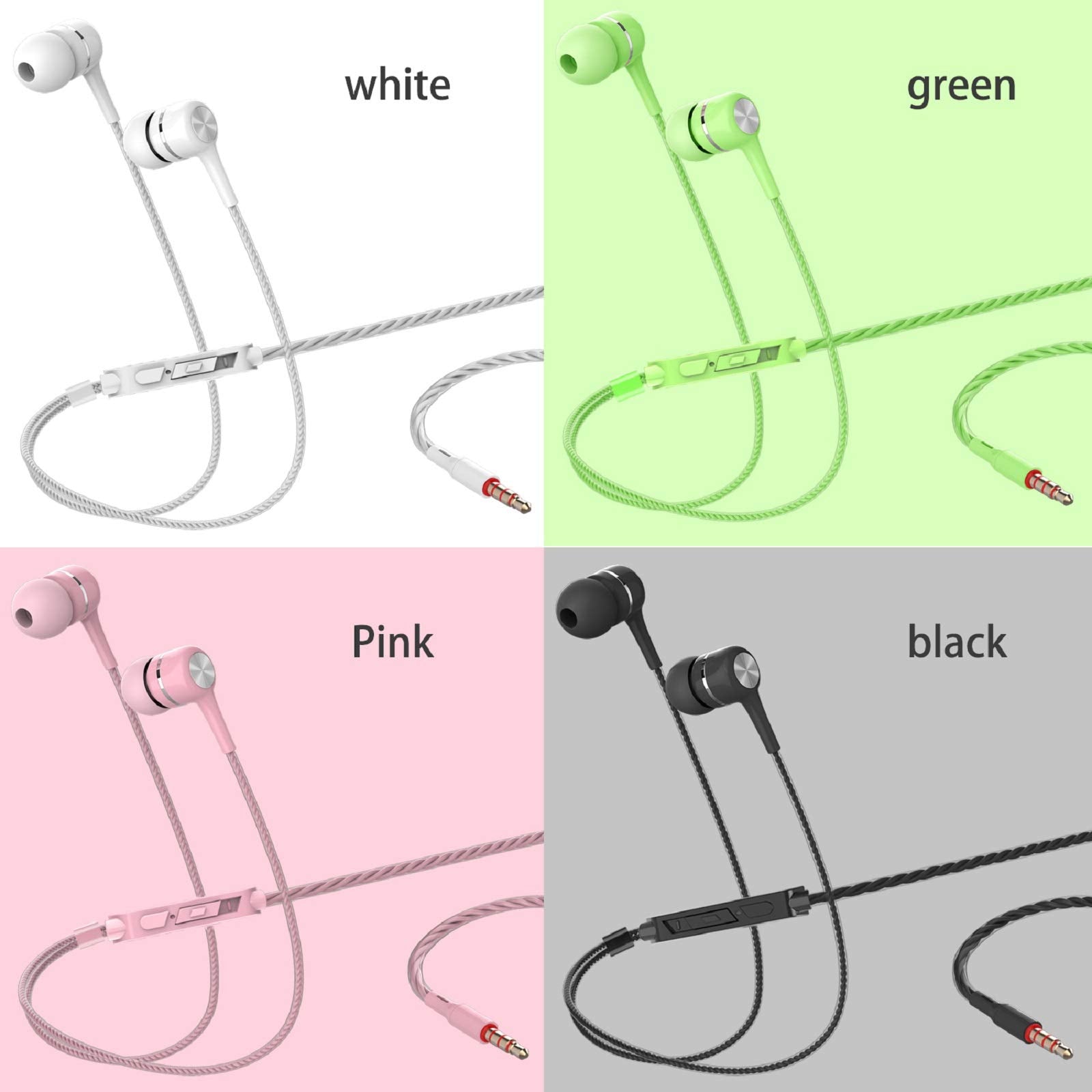 YNR 4 Pairs Wired Earbuds with Microphone & Volume Control, in Ear Earphones for School, Noise Islating High Definition, for 3.5mm Jack iPhone iPad iPod Samsung Google Devices (A12-4)