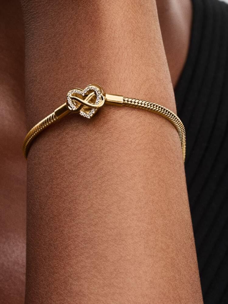 PANDORA-Sparkling Infinity Heart Clasp Snake Chain Bracelet-Gold plated-20 -With Gift Box