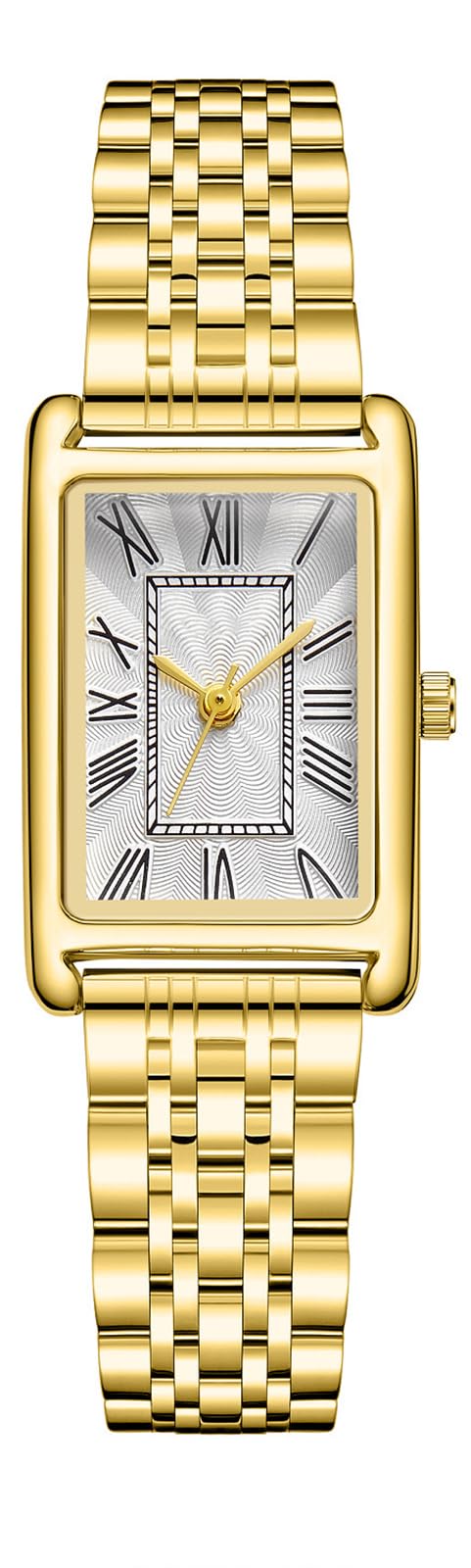 BESTKANG Rectangle Watches for Women Stainless Steel Strap Womens Watch Dainty Fashion Waterproof Square Women's Wrist Watch (Gold White)