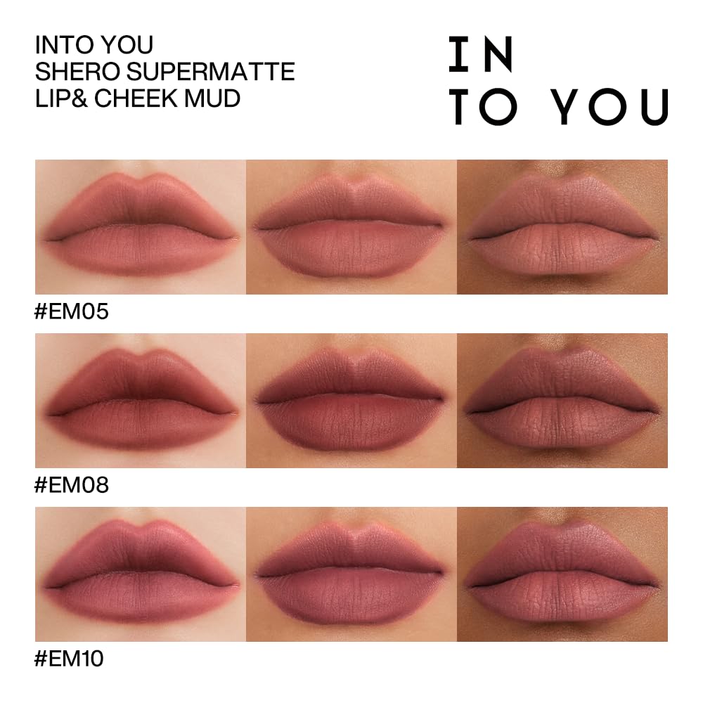 INTO YOU Matte Lipstick Lip Mud, Waterproof Long Lasting Smudge Proof Velvet Lip Stains, Multi-Purpose for Lip and Cheek, Non-Stick Cup Not Fade Lip Gloss Makeup Cosmetics Official Directly (EM05)