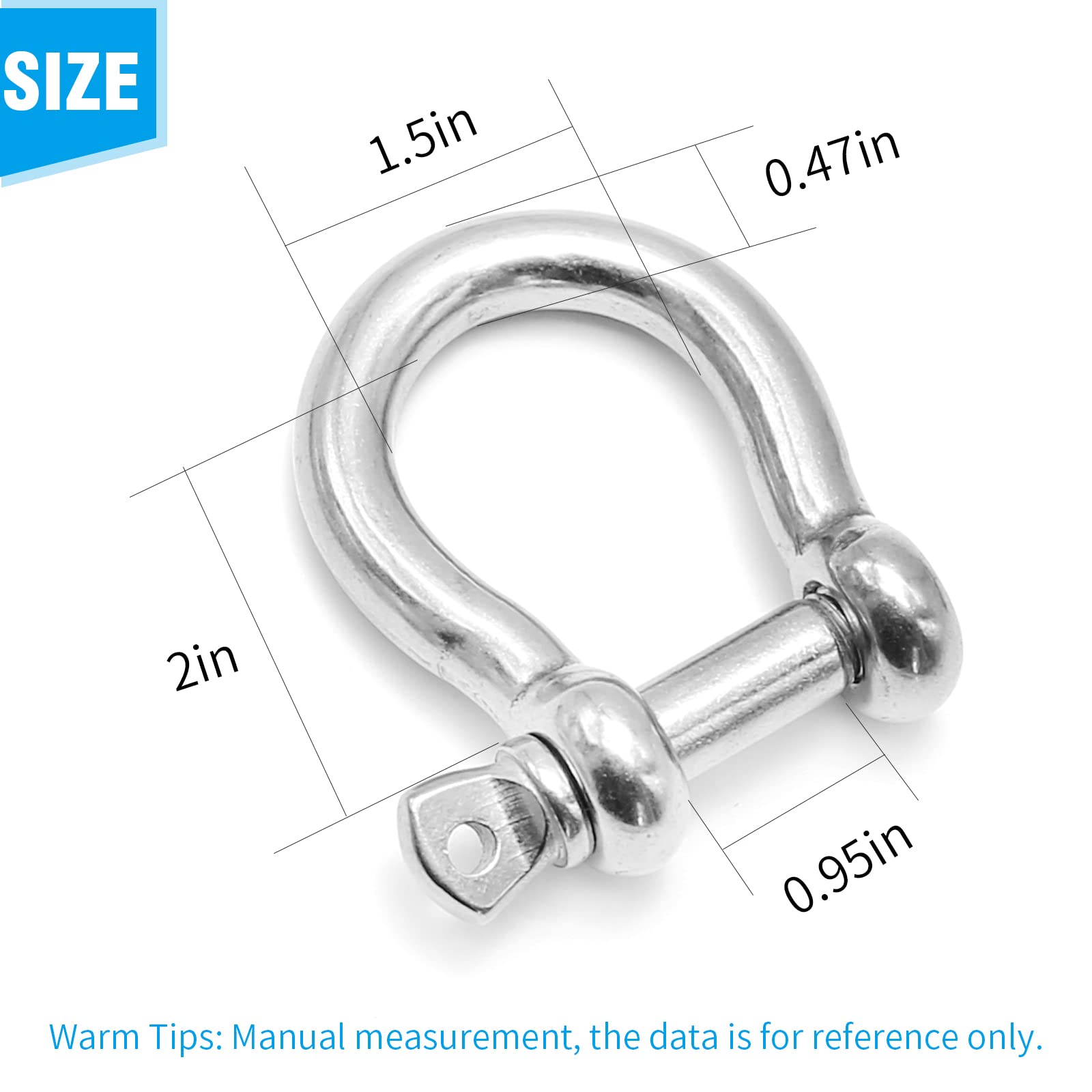 2 Pcs 12mm Screw Pin Anchor Shackle 1/2 Inch 304 Stainless Steel D Ring Shackles for Traction Steel Wire Rigging Chains Wirerope Lifting