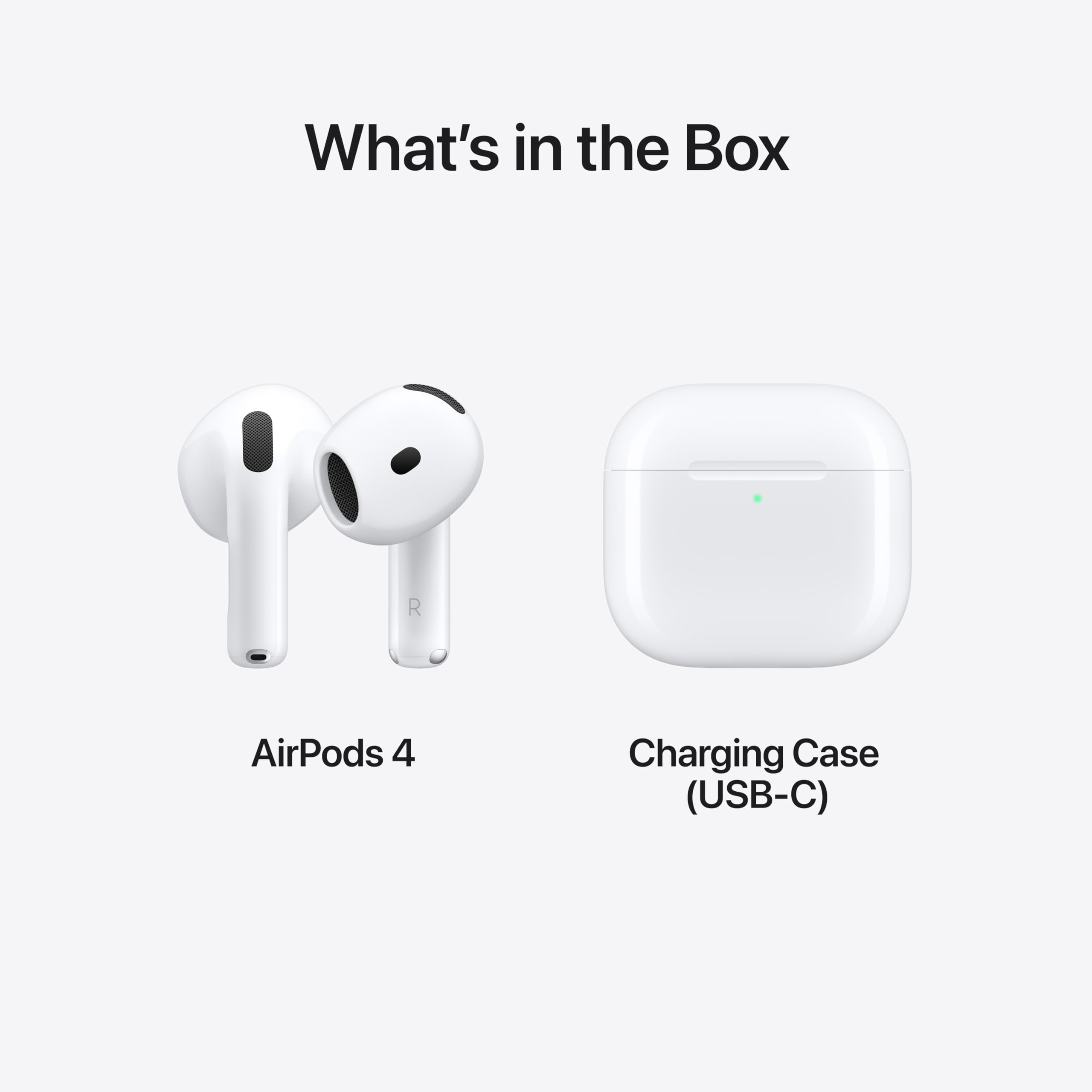 Apple AirPods 4 Wireless Earbuds, Bluetooth Headphones, Personalized Spatial Audio, Sweat and Water Resistant, USB-C Charging Case, H2 Chip, Up to 30 Hours of Battery Life, Effortless Setup for iPhone