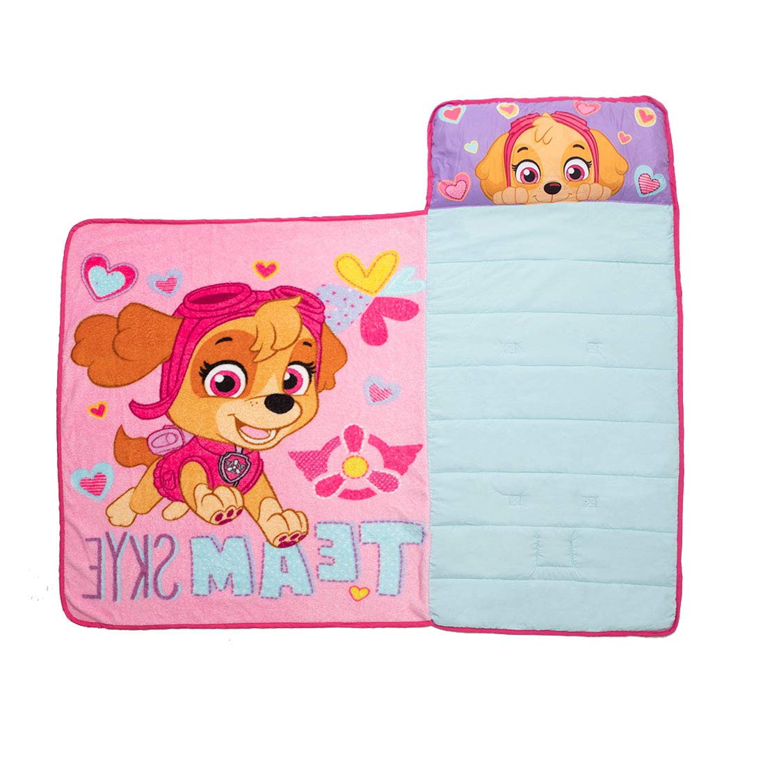 Paw Patrol Team Skye Toddler Nap-Mat Set - Includes Pillow and Plush Blanket – Great for Girls Napping During Daycare or Preschool - Fits Toddlers, Pink