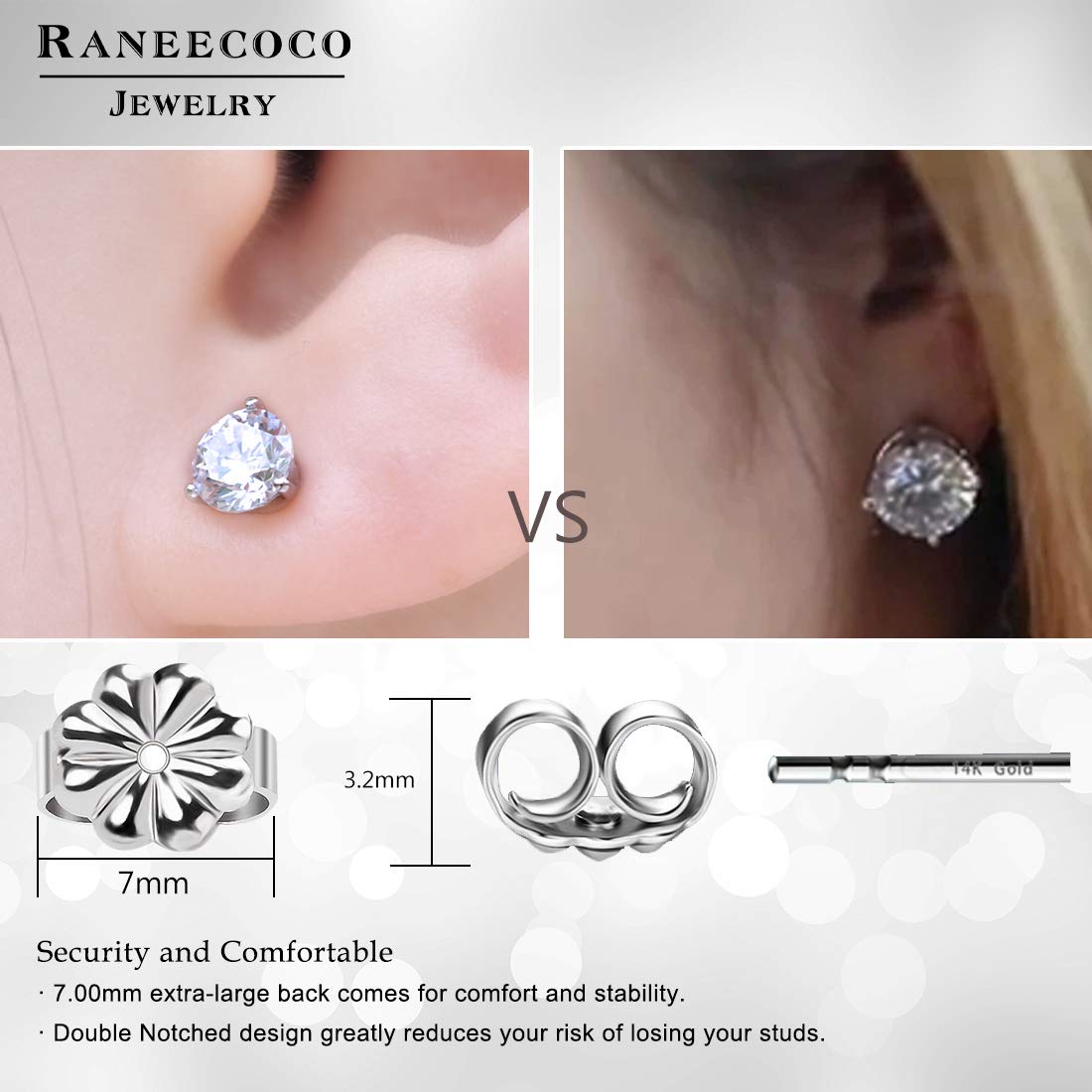 "STUNNING FLAME" 14K Gold Post & Sterling Silver Round Cut Cubic-Zirconia Stud Earrings | Hypoallergenic & Nickle Free Jewelry (white-gold-and-sterling-silver,1)