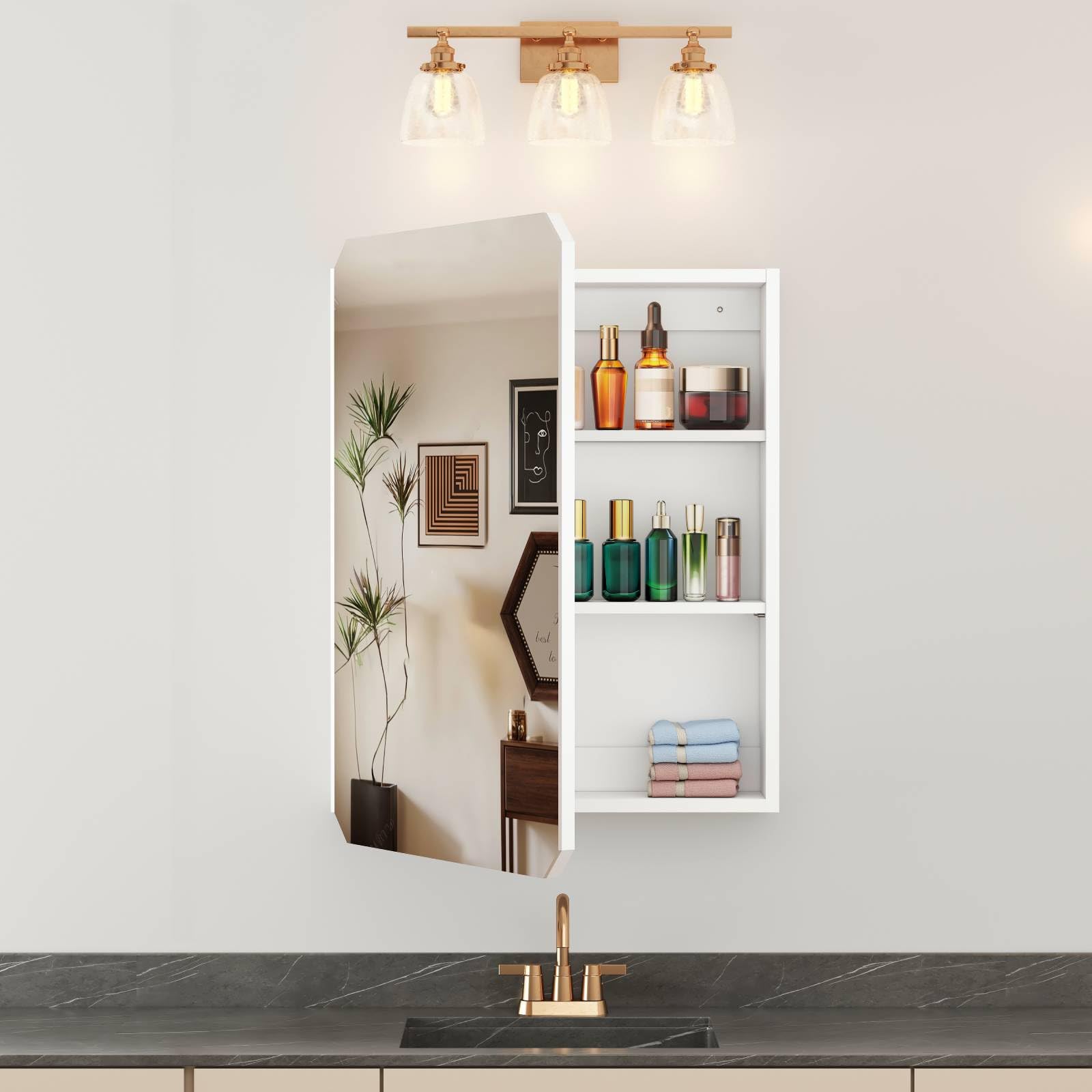 SOOWERY Medicine Cabinet Mirror 19.6" W x 26" H Bathroom Mirror with Storage Wall Mounted Medicine Mirror Cabinet Wood Organizer with Single Door Farmhouse Bathroom Storage Cabinet