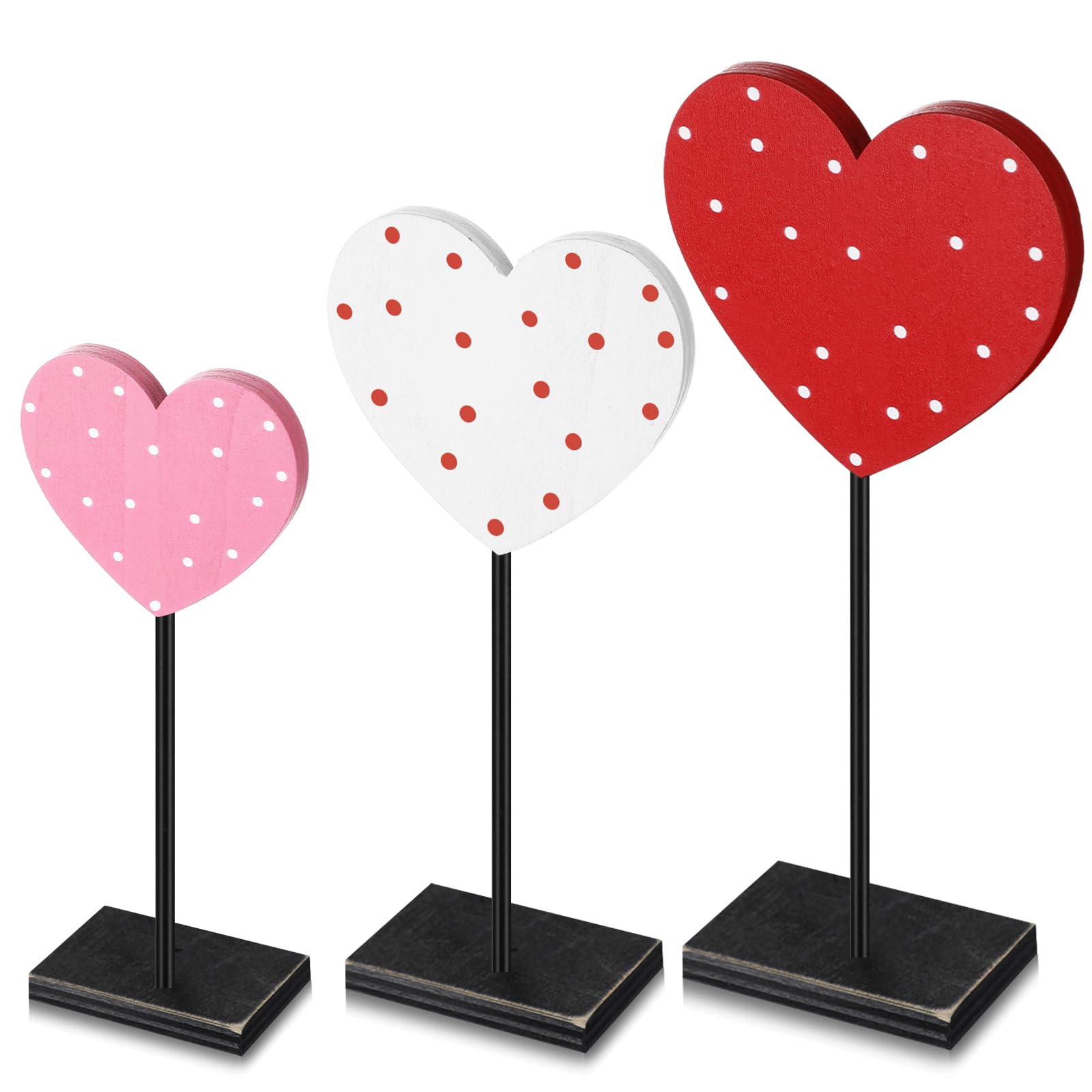 Spiareal 3 Pcs Valentine's Day Heart Wooden Sign Decor Heart Shape Tall Standing Table Sign Love Decor Valentine's Day Wooden Signs for Home Farmhouse Table Centerpiece Decoration (Romantic)