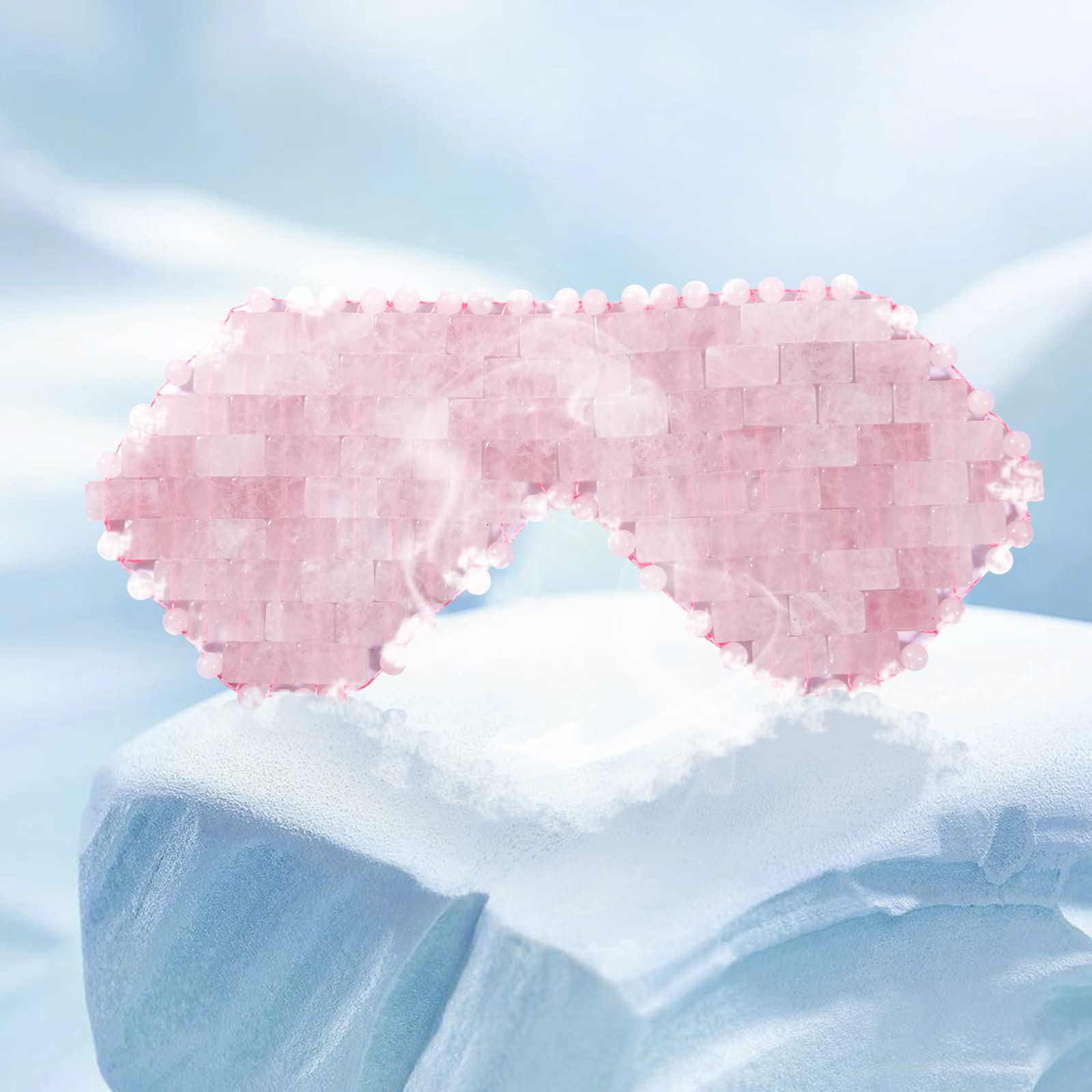 gemshan Quartz Eye Mask, Rose Jade Eye Mask Natural Crystal Sleep Mask, Eliminate Wrinkles Puffiness Headache and Migraine Relief Mask (#2-Rose Quartz)