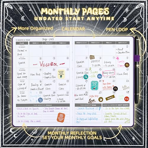 Ospelelf Leather Undated Daily Planner 2024-2025 (5.5 x 8.5''), Weekly & Monthly Life Planner, Organizer Notebook & Productivity Journal. 7 Months, A5 Hardcover, Start Any Time + Stickers(Black)