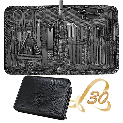 Manicure Set 30 in 1 Nail Clipper Set,RedFlow Nail Clippers,Fingernail & Toenail Clippers,Manicure Tools,Pedicure Tools,Suitable for Travel Manicure Kit (A-Black)