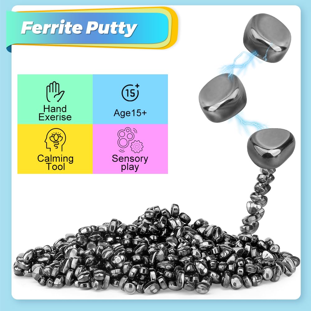 Dilabnba 300g Ferrite Putty with 2PCS Large Magnet Stones, Adults Fidget Toys, Sensory Desk Toys for Office, Gifts for Men Father, Age 15+