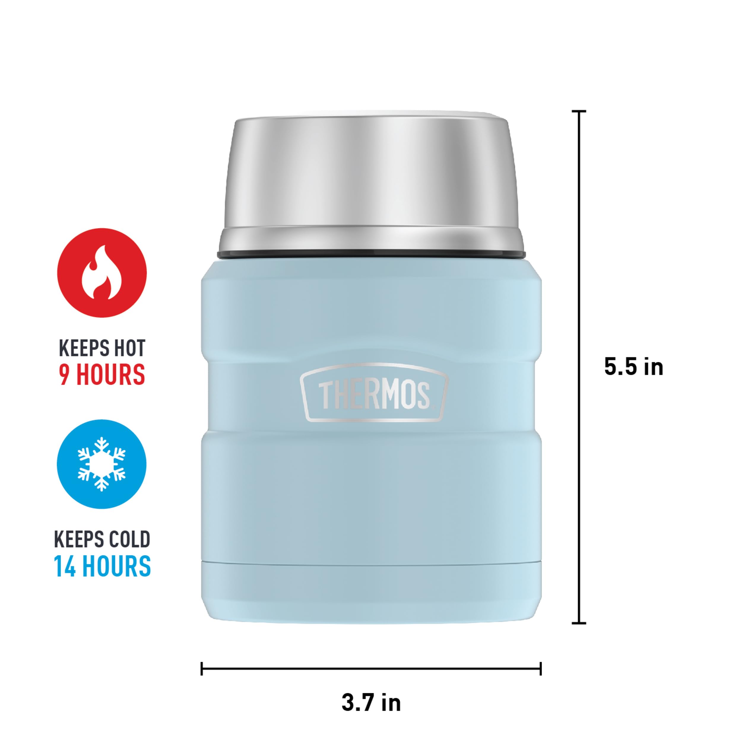 THERMOS ICON Vacuum-Insulated Food Jar with Spoon, 16 Ounce, Matte Powder Blue