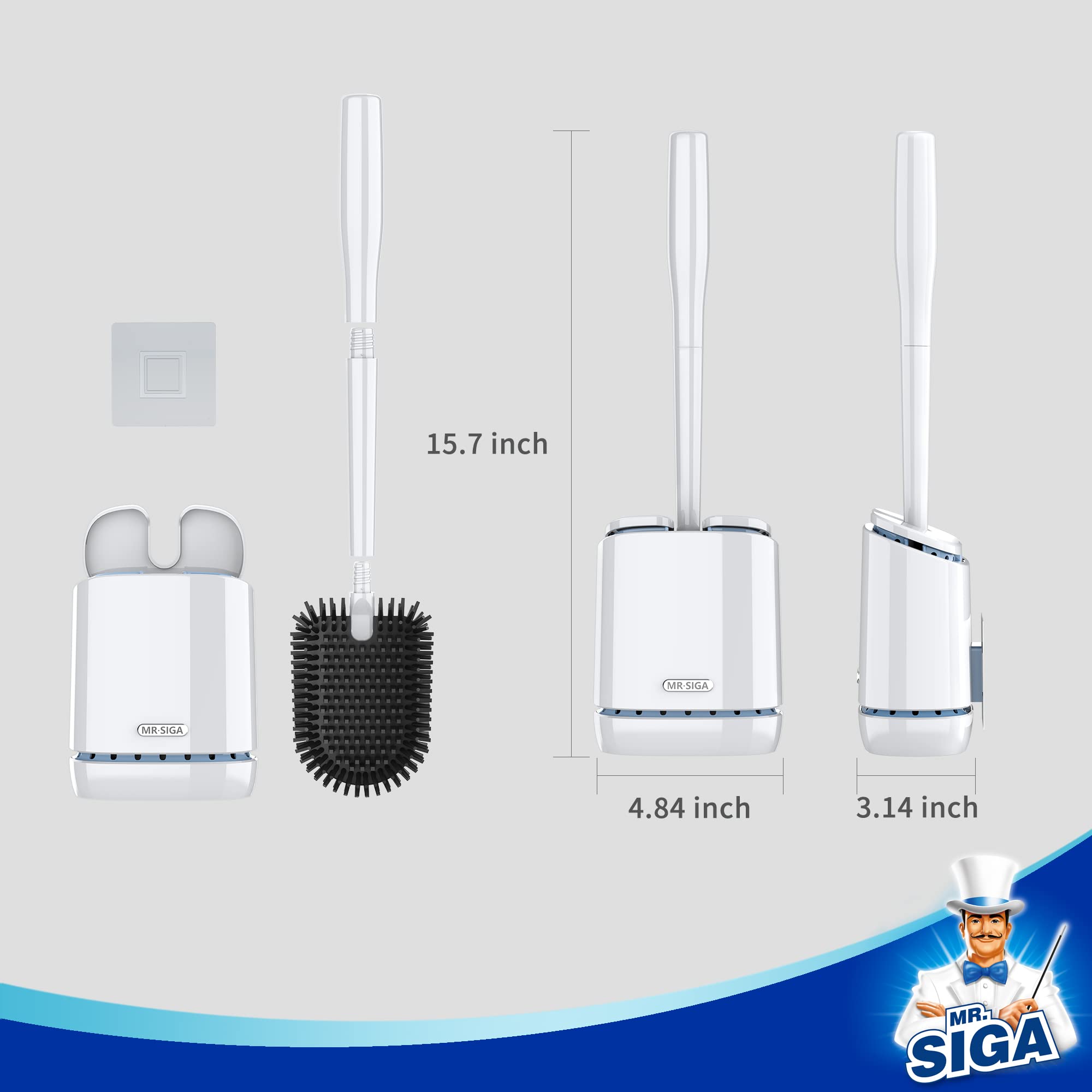 MR.SIGA Toilet Bowl Brush and Holder, Durable and Flexible Bristles, Wall Mounted Toilet Brush for Bathroom Cleaning, White, 1 Pack