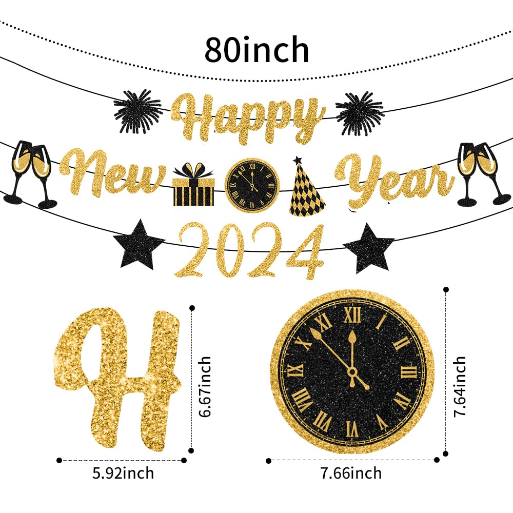 Gold Black New Years Decorations 2025 Glitter Happy New Year Banner New Years Eve Party Supplies New Years Eve Decorations Happy New Year Sign For New Year Party Decorations