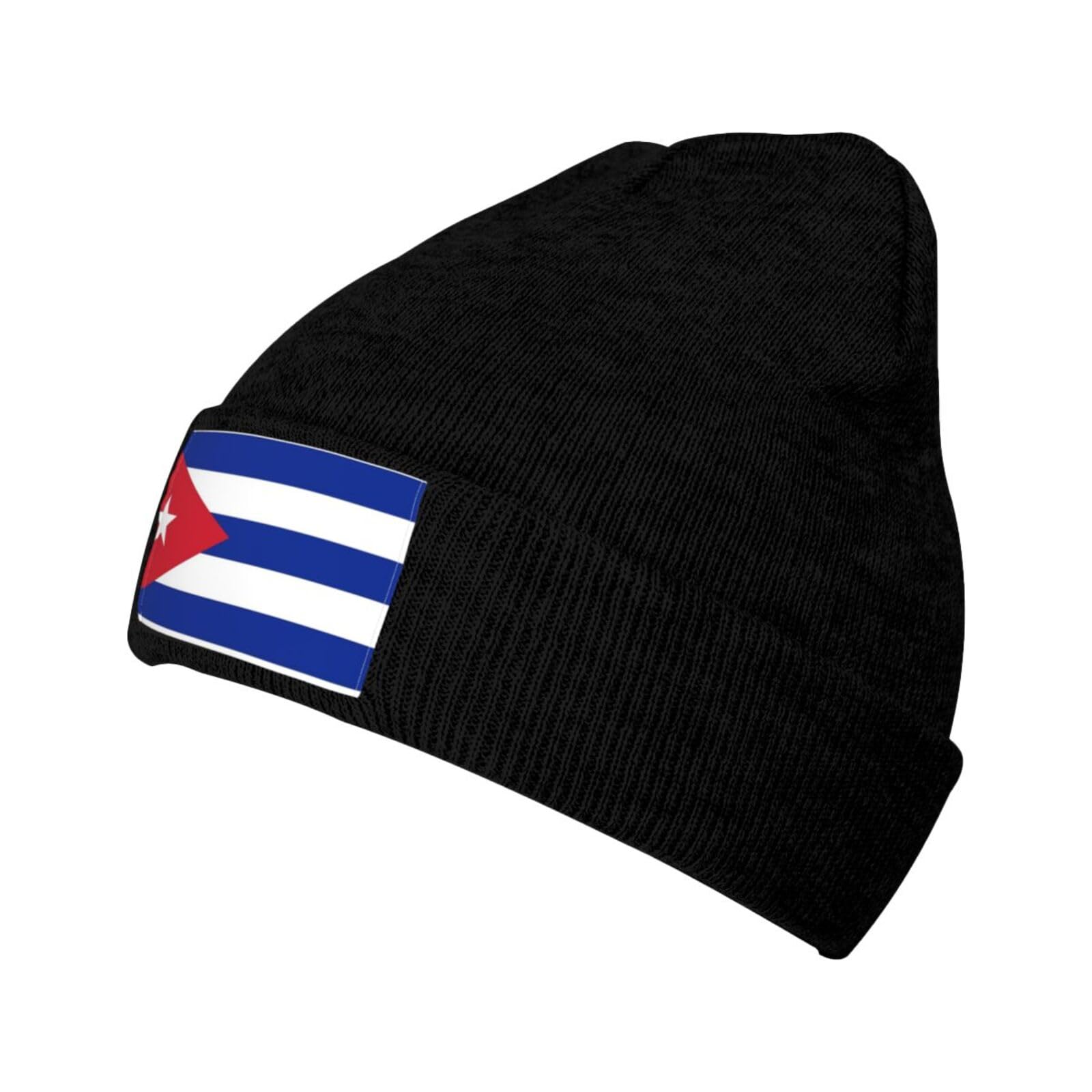 Cute Cuba Flag Knit Hat Soft Classic Stretchy Ski Beanie Cap Winter Cuban Warm Hats for Women Men Black