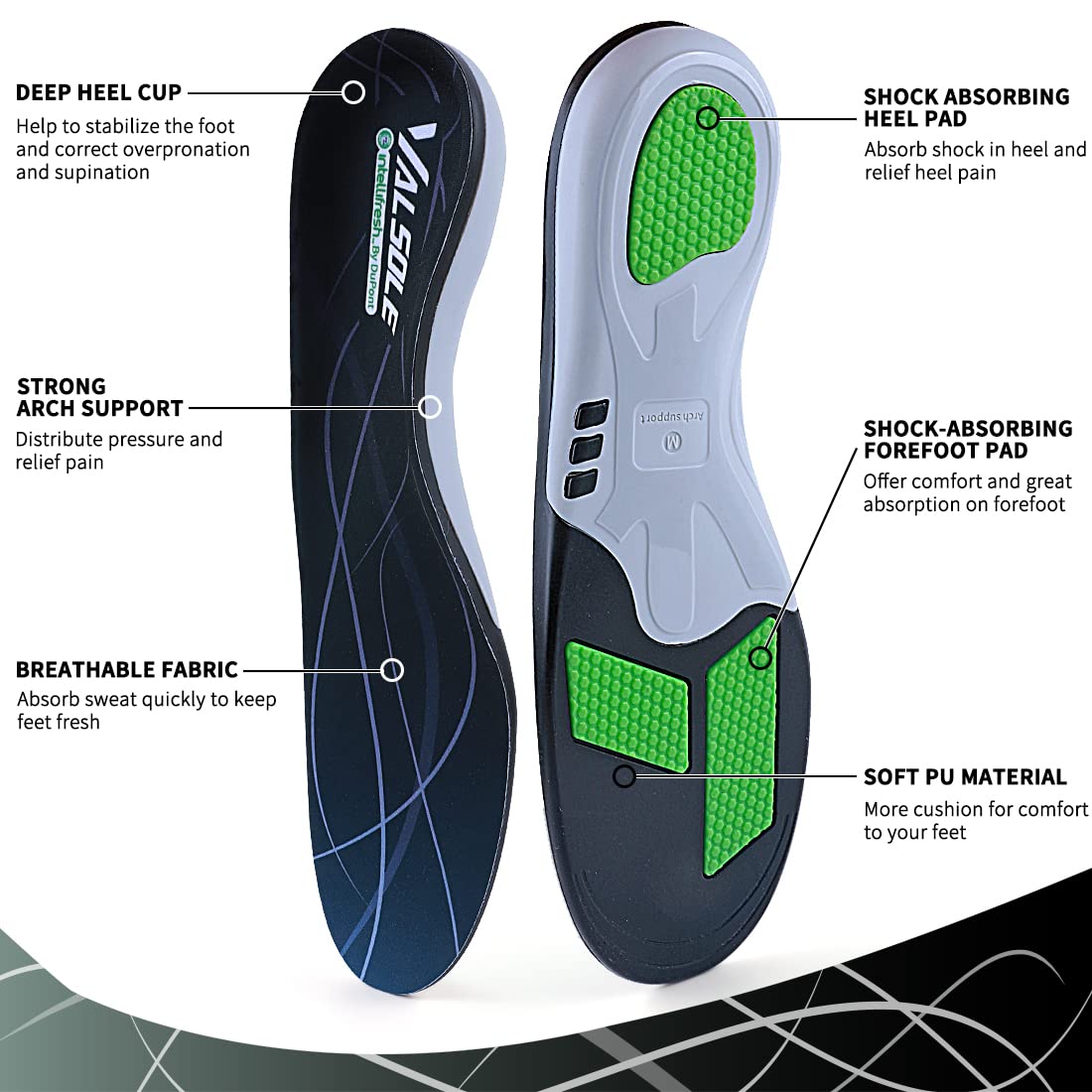 (230+ lbs) VALSOLE Plantar Fasciitis Insoles Arch Support Inserts for Women Men,Gel Orthotics Inserts,Heavy Duty Support for Metatarsalgia Heel Pain,Flat Feet,OverPronation,Plantar Fasciitis Relief