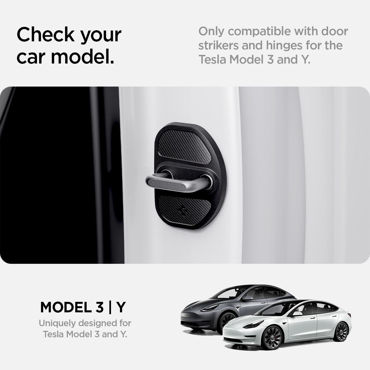 Spigen Door Striker Cover with Hinge Cover (Carbon Edition) Designed for Tesla Model 3 and Y [Compatible with Model 3 2024 Refresh] (set of 4)