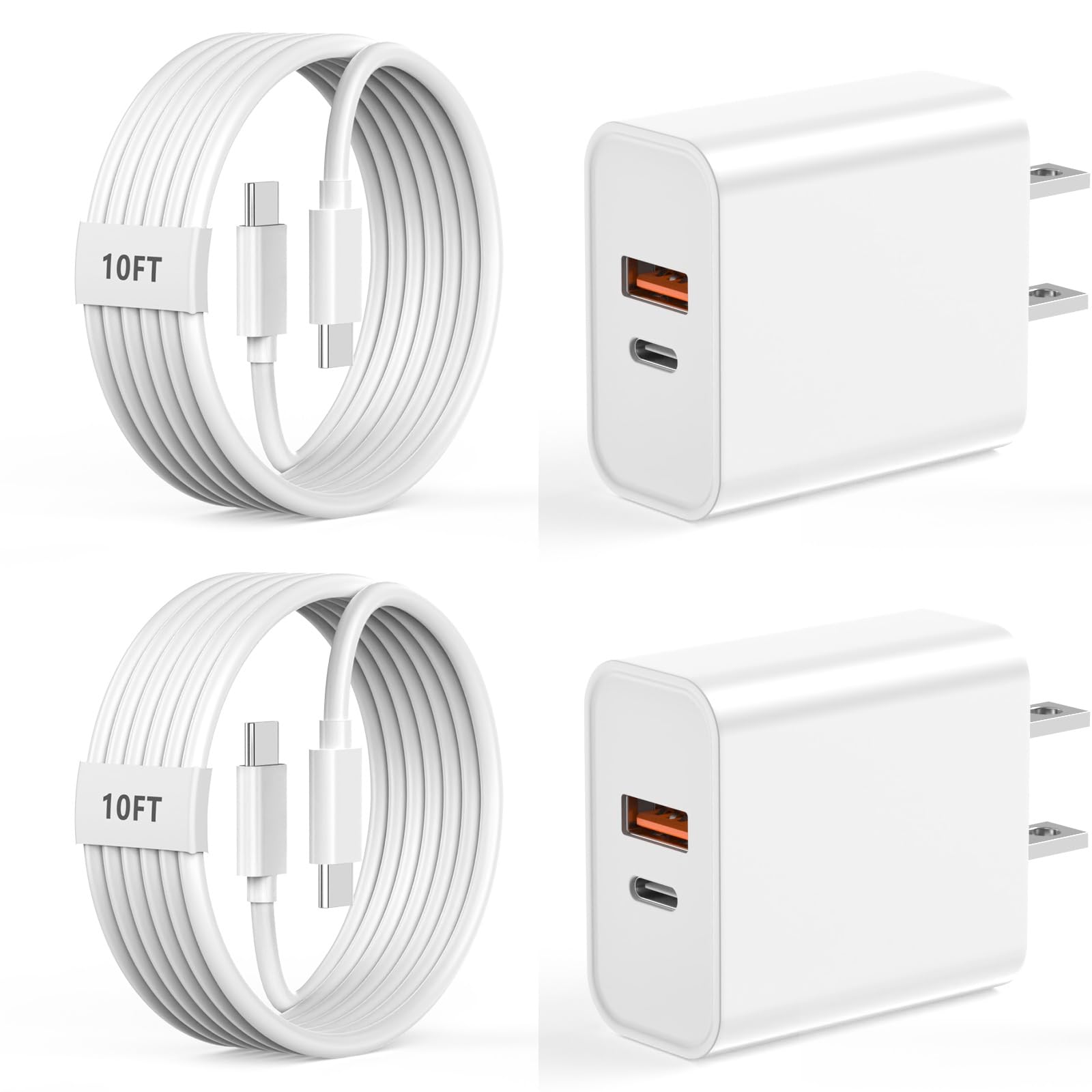 Kassdin iPhone 15 Charger Fast Charging, 2 Pack 20W PD+QC3.0 Dual Port USB C Wall Charger Block with 10FT Long USB C Charger Cable Compatible for iPhone 15/15 Plus/15 Pro/15 Pro Max, iPad Pro/Air/Mini