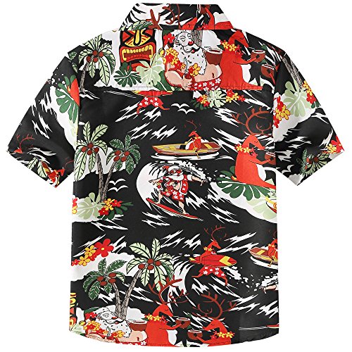 SSLR Big Boys' Santa Claus Party Tropical Ugly Hawaiian Christmas Shirts (Small, Red Blue)