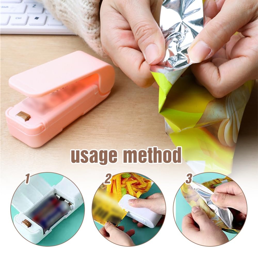 Portable Mini Sealing Machine, 2024 Upgraded Mini Bag Sealer, Portable Handheld Vacuum Food Sealer Bag Sealing Machine for Plastic Bags Snack Bags, 2 in 1 Bag Sealer Heat Seal Tool (Pink-1pcs)