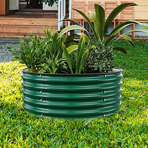 Nossta Round Raised Garden Beds, 42''x42''x17''Outdoor Galvanized Garden Planter Box for Vegetable Fruits Flower Herb (Deep Green)