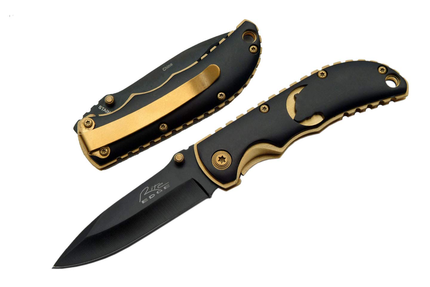 Rite Edge 211193-BE Bear Folding Knife, Black/Gold