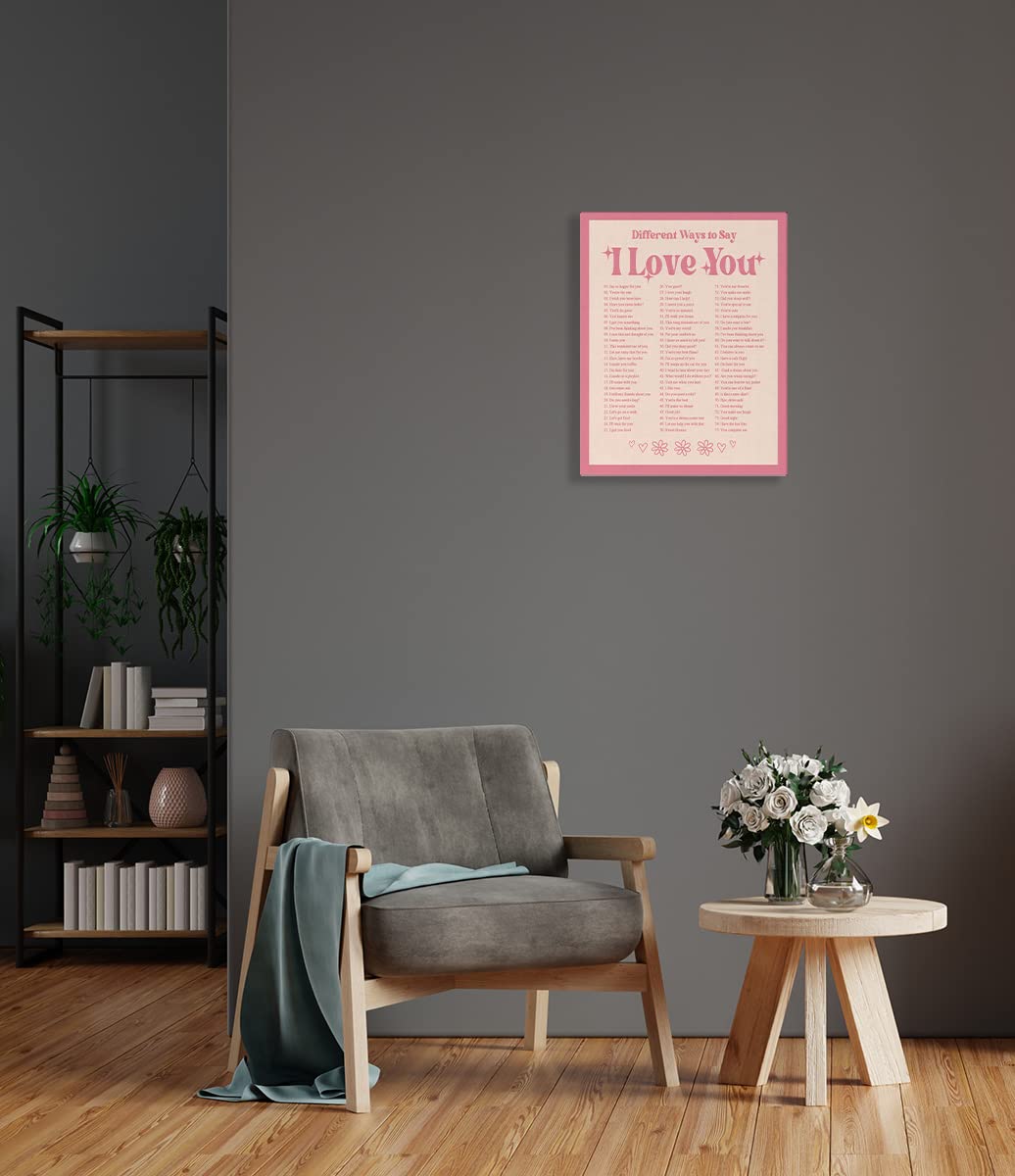 LiTiu Trendy Retro Inspirational Quotes Different Ways To Say I Love You Couple Pink Framed Wall Art Canvas Prints Decor,11''x14'',Valentine’s Gifts Decorations for Bedroom Dorm