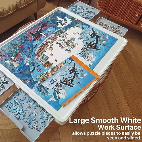 Playboda 1500 Pieces Rotating Plastic Puzzle Board with Drawers and Cover, 35"x27" Portable Jigsaw Puzzle Table for Adults, Lazy Susan Spinning Puzzle Boards (Patent Design)