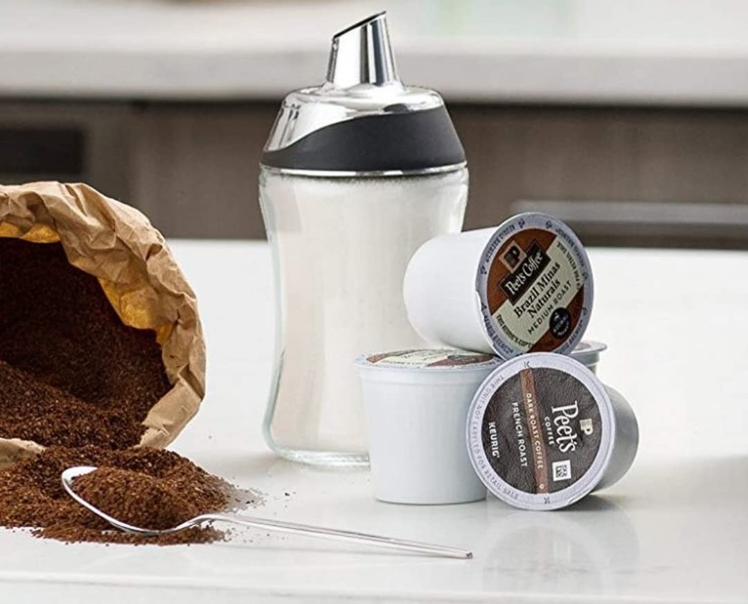 J&M DESIGN Sugar Dispenser with Pour Spout - 7.5oz Glass Jar, Chrome Twist Off Cap - Coffee Bar Accessories, Baking Supplies Organizer, Powdered Creamer Container