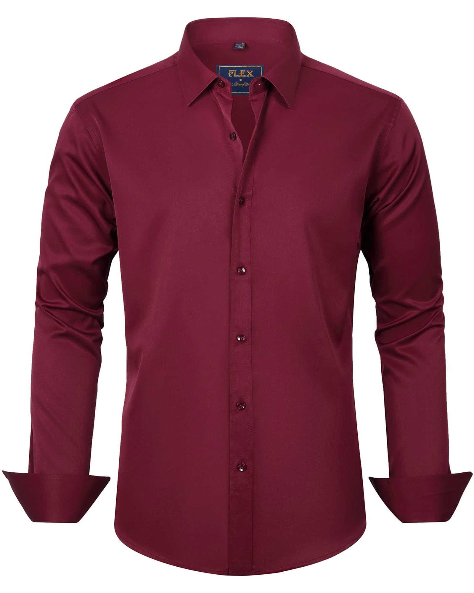 J.VER Men's Dress Shirt Regular Fit Flex Stretch Solid Red Wine Medium