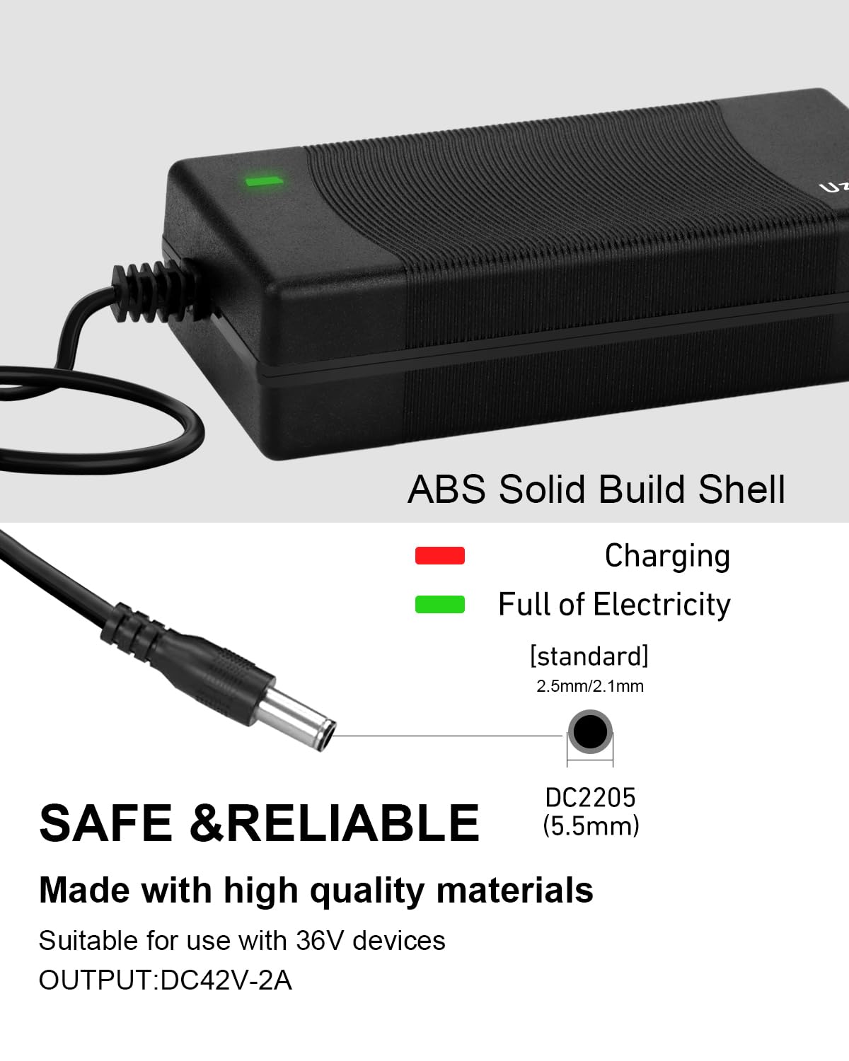 UZI 42V 2Amp Charger (6 Plugs Universal) for Fast and Safe Charging of 36V Li-ion Battery for Electric Scooter/E-Bike/Bicycle/Pedicab,etc.