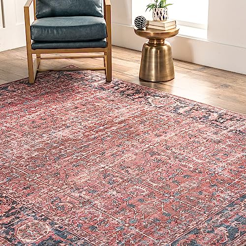 nuLOOM Katie Machine Washable Distressed Bordered Area Rug, 4x6, Rust