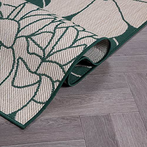 Rugshop Modern Floral Flowers Textured Flat Weave Easy Cleaning Outdoor Rugs for Deck,Patio,Backyard Indoor/Outdoor Area Rug 2' x 3' Green