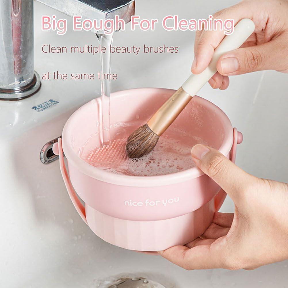 Makeup Brush Cleaning Set Brush Cleaner Dyer Holder 3 in 1 Portable Cleaning Tool for Brushes, Powder Puffs, and Sponges with Bowl, Holder & Mat(purple)