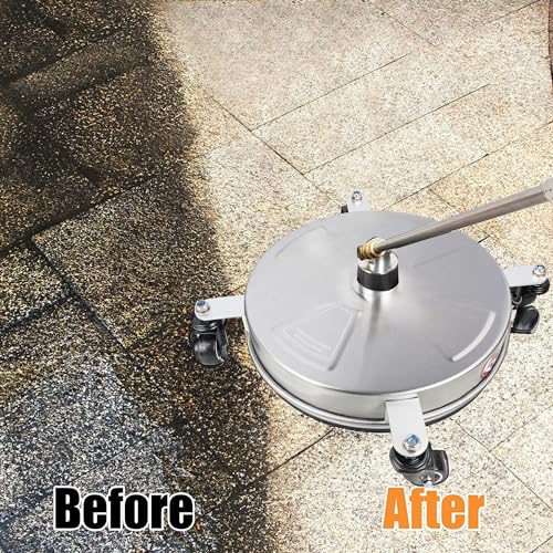 Hourleey 14" Pressure Washer Surface Cleaner, Stainless Steel Surface Cleaner with 4 Wheels for Concrete, Patio, Sidewalk, Deck, Pathway 1/4" Quick Connector, 2 Extension Wand, 4000 PSI