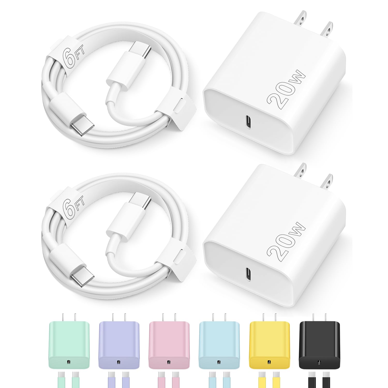 iPhone 16 15 Charger Fast Charging Type C Charger USB C Charger Block iPhone 16 Charger with 2 Pack 6FT Cable for iPhone 16/16 Plus/16 Pro/16 Pro Max/iPhone 15/15 Pro Max/iPad Pro/AirPods