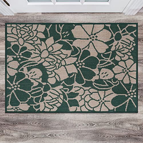 Rugshop Modern Floral Flowers Textured Flat Weave Easy Cleaning Outdoor Rugs for Deck,Patio,Backyard Indoor/Outdoor Area Rug 2' x 3' Green