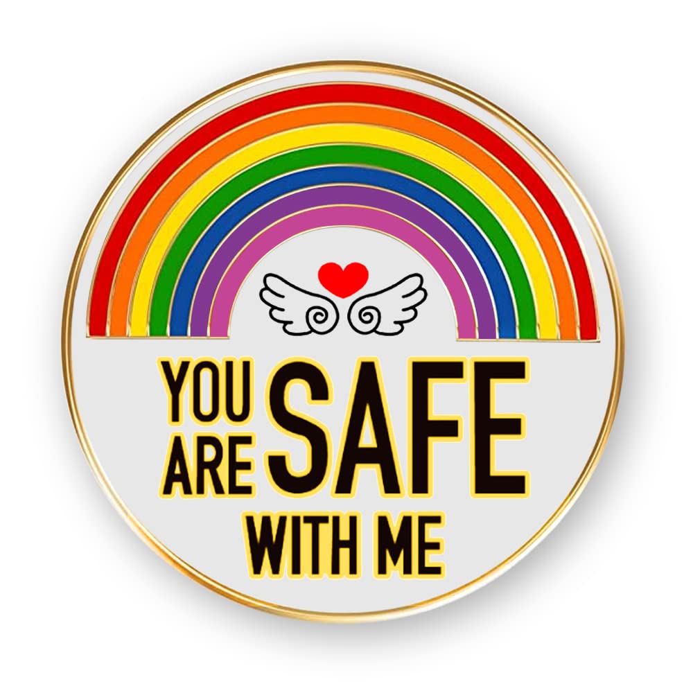 You are Safe with Me, Pride Pins for Doctor Nurse Medical Students Brooch Pins, Rainbow with Wing Design Lgbtq accessories Enamel Pins for Backpacks