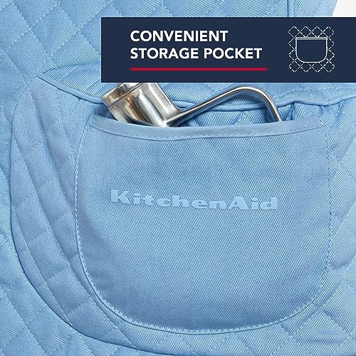 KITCHENAID Fitted Tilt-Head Solid Stand Mixer Cover with Storage Pocket, Quilted 100% Cotton, Blue Velvet, 14.4"x18"x10"