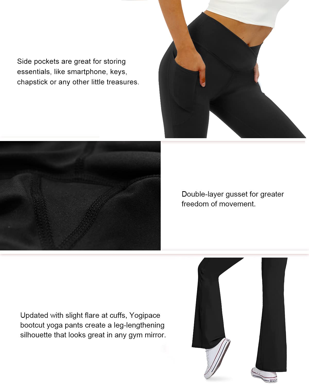 COPYLEAF Women's Flare Yoga Pants with Pockets-V Crossover High Waisted Bootcut Yoga Leggings-Flare Bell Bottom Workout Gym Leggings Black