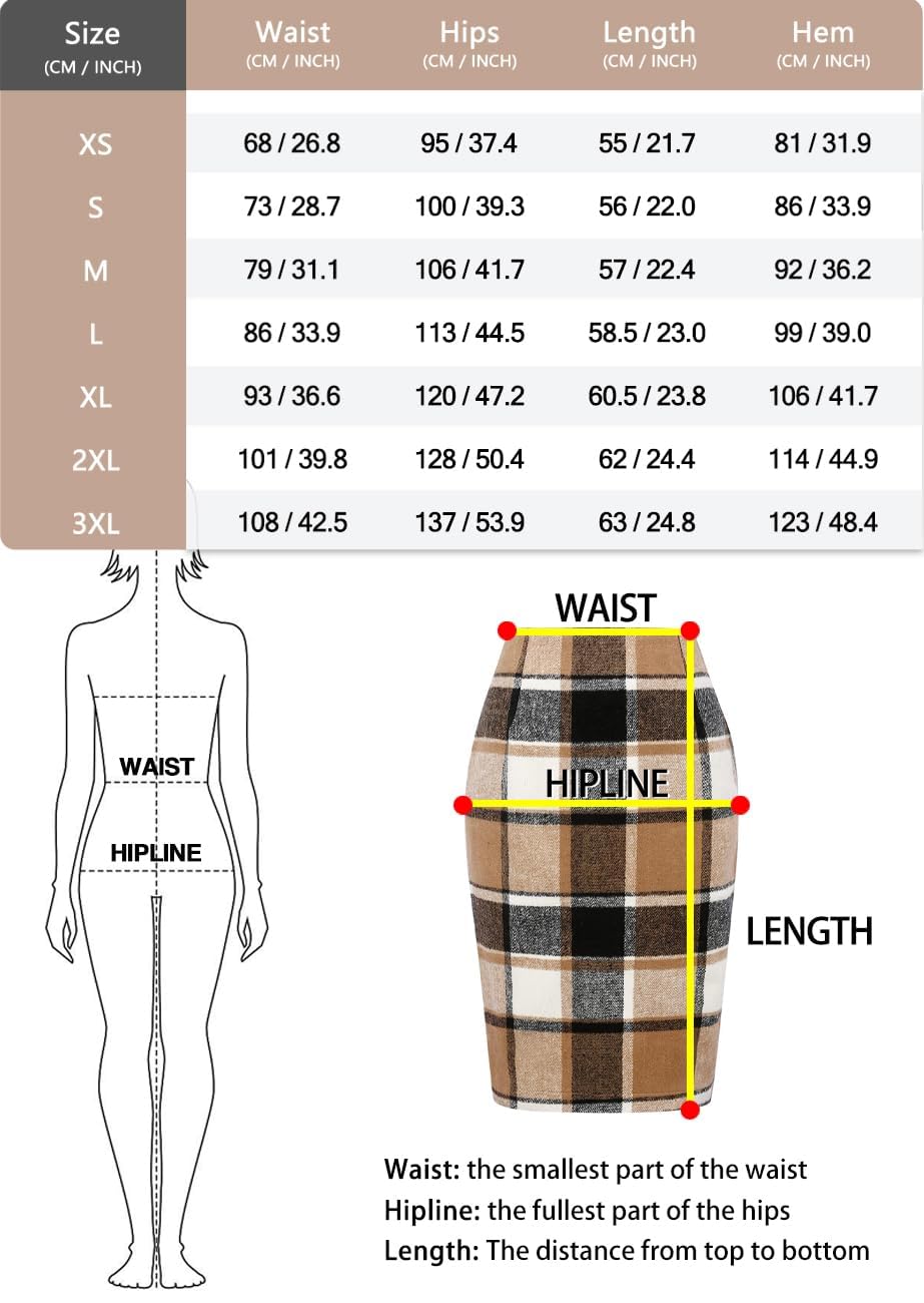 IDEALSANXUN Brown Plaid Skirts for Women Midi Length Fall Fashion 2024 Knee Length Tweed Wool Pencil Skirt with Slit Winter Clothes (Brown New, M)