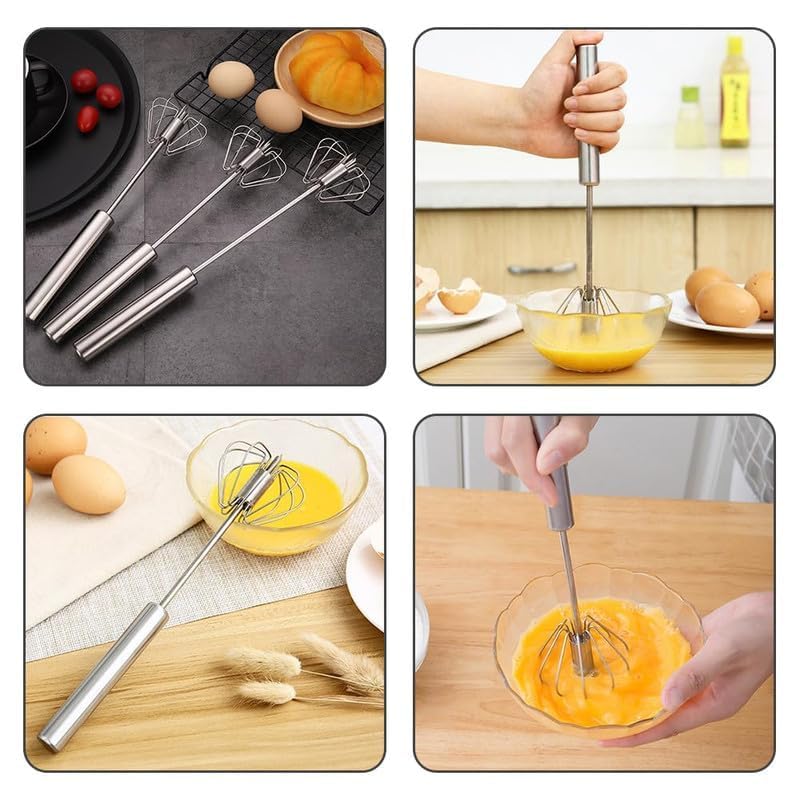 Stainless Steel Whisk, Egg Whisk Hand Push Rotary Blender, Manual Mixer Stirrer Kitchen Tool for Blending, Whisking, Beating, Stirring (1PCS)