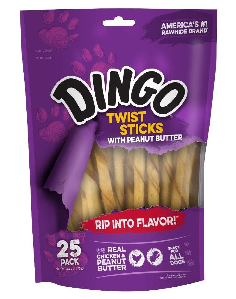 Dingo Twist Sticks with Peanut Butter; Rawhide Treats for Small, Medium, and Large Dogs 25-Count