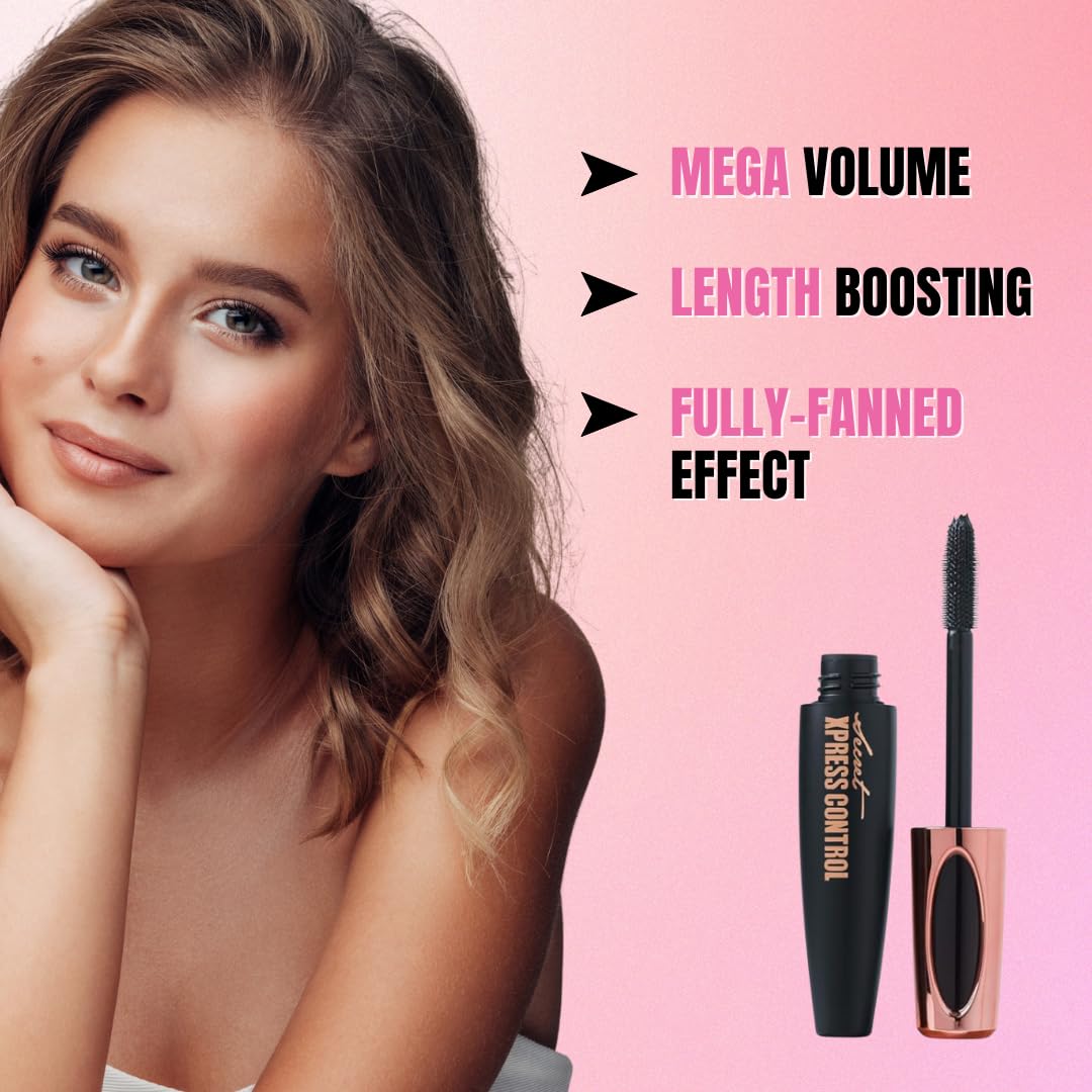 Two Pack: Secret Xpress Control 4D Silk Fiber Lash Mascara, Lengthening and Thick, Long Lasting, Waterproof & Smudge-Proof, All Day Exquisitely Full, Long, Thick, Smudge-Proof Eyelashes