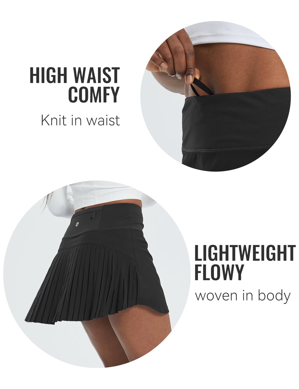 BALEAF Pleated Tennis Skirt Skorts Skirts for Woman High Waisted Lightweight Athletic Golf Workout with Shorts Pockets Black Medium