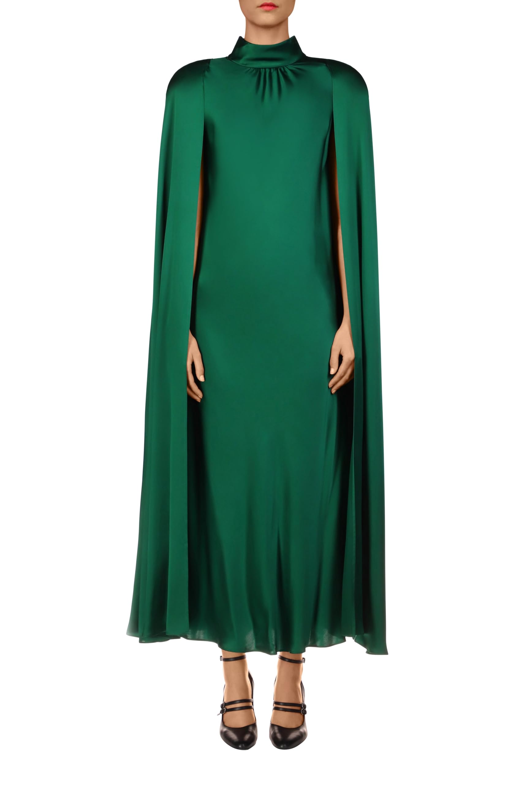 Rodarte, Green Silk Satin Cape Dress, 6, Green