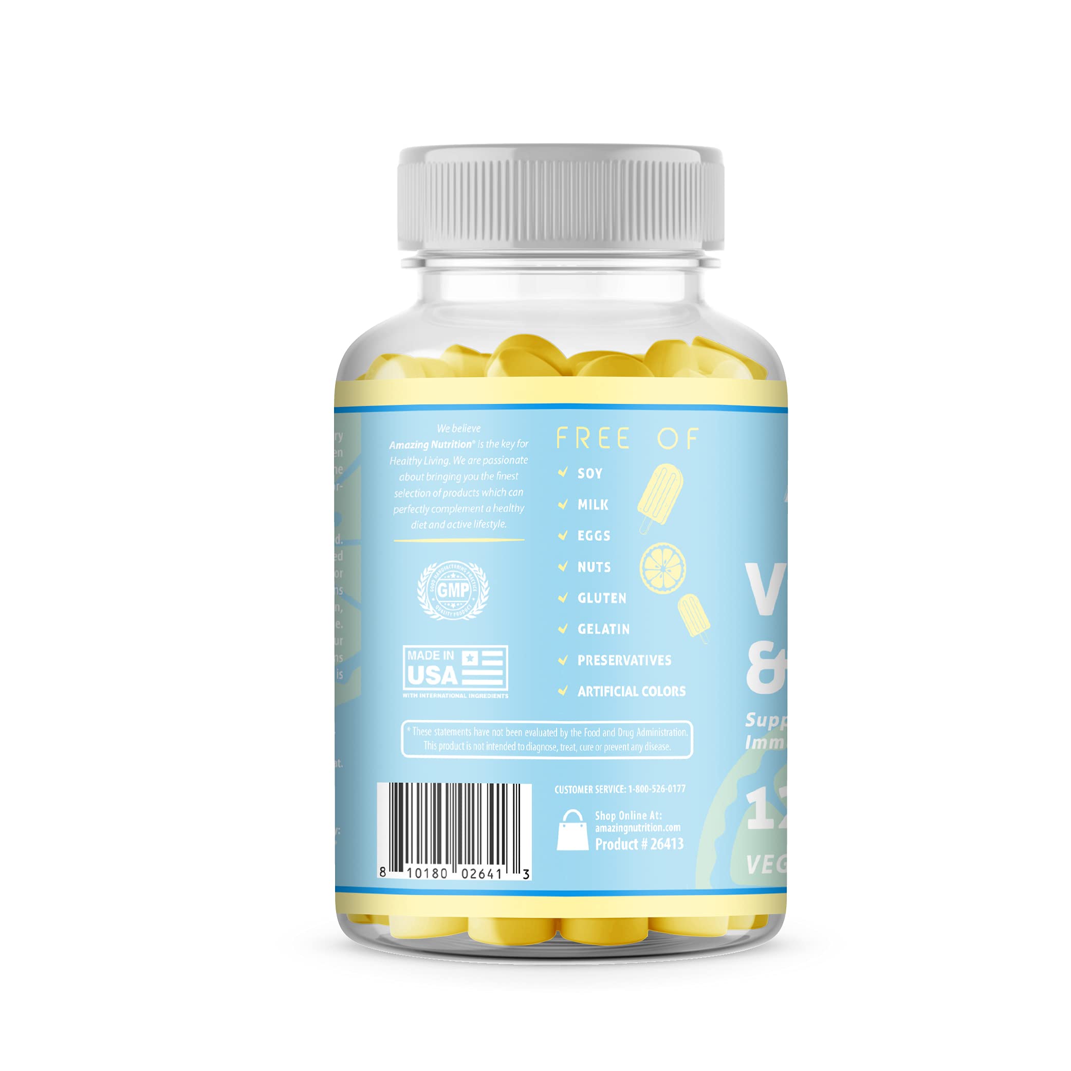 Amazing Formulas Vitamin C with Zinc Supplement | Lemon Ice Pop Flavor | 120 Gummies